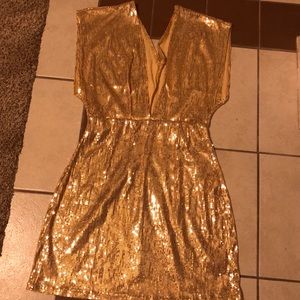 Deep Plunge Gold Dress Sz S